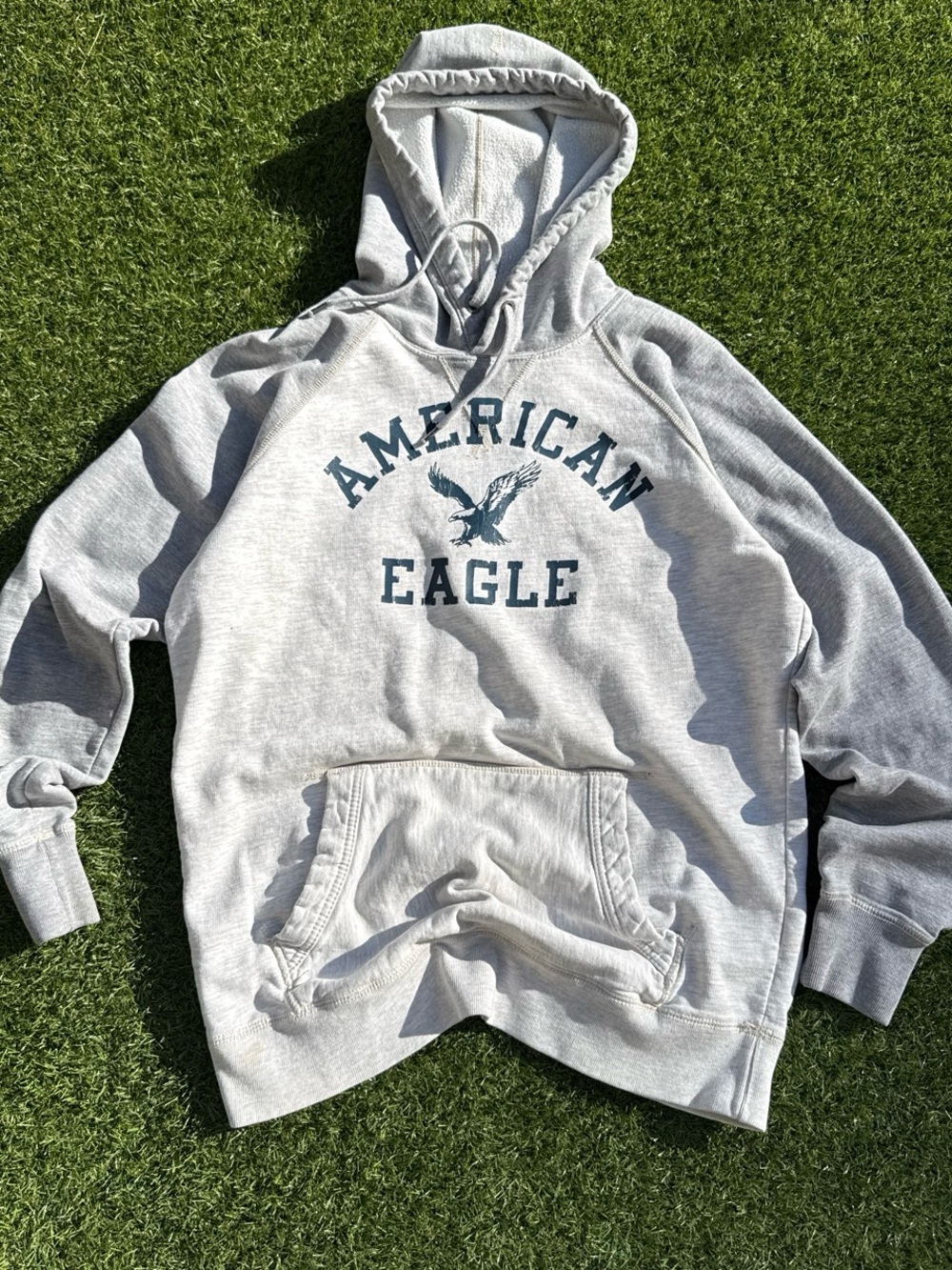 American Eagle Outfitters Light Gray Crewneck Hoodie with Navy Graphic